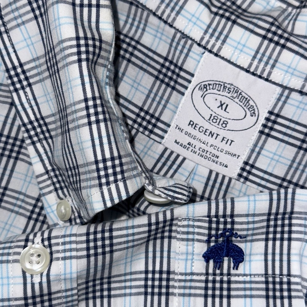 Brooks Brothers Short Sleeve Button Down Regent Shirt Men's XL Blue White Plaid